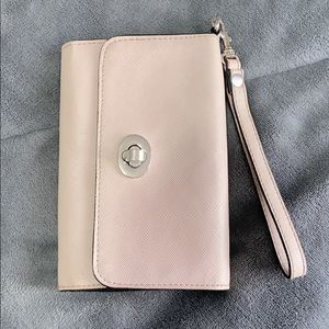 Light pink wallet with wrist strap